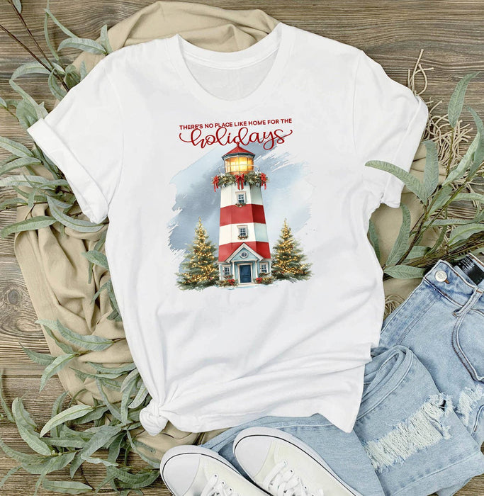 Coastal Christmas Lighthouse Home for Holiday T-Shirt