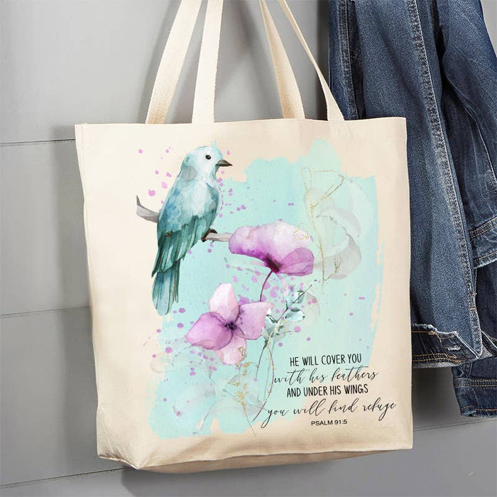 Spiritual He will Cover You God Canvas Tote Bag