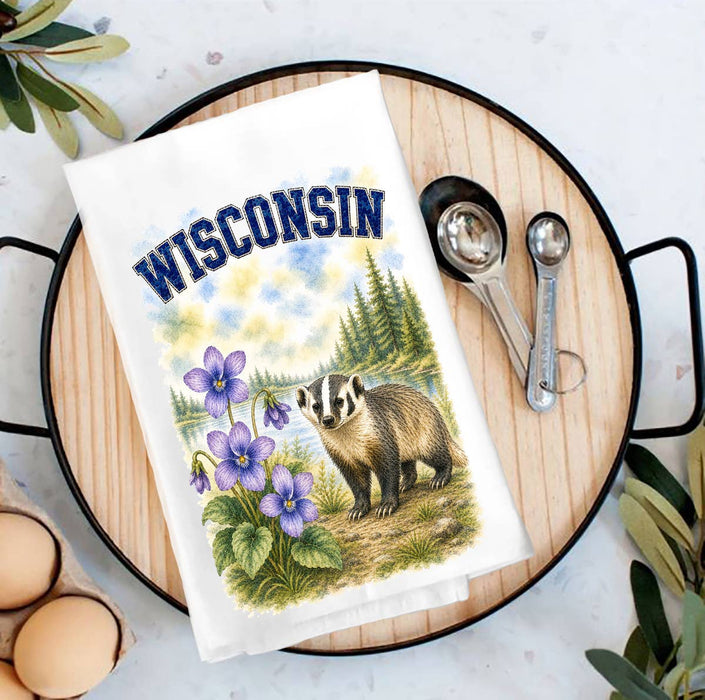 Wisconsin State Bird and Animal Tea Towel