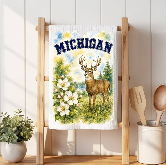 Michigan State Bird and Animal Waffle Weave Towel