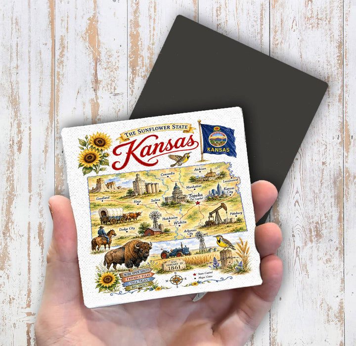 Kansas State Map Landmark Magnet Fridge