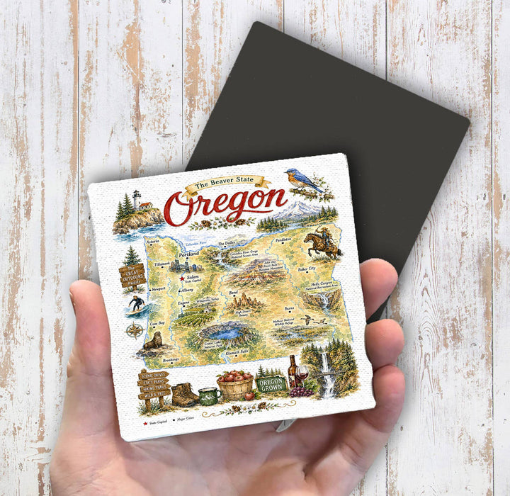 Oregon State Map Landmark Magnet Fridge
