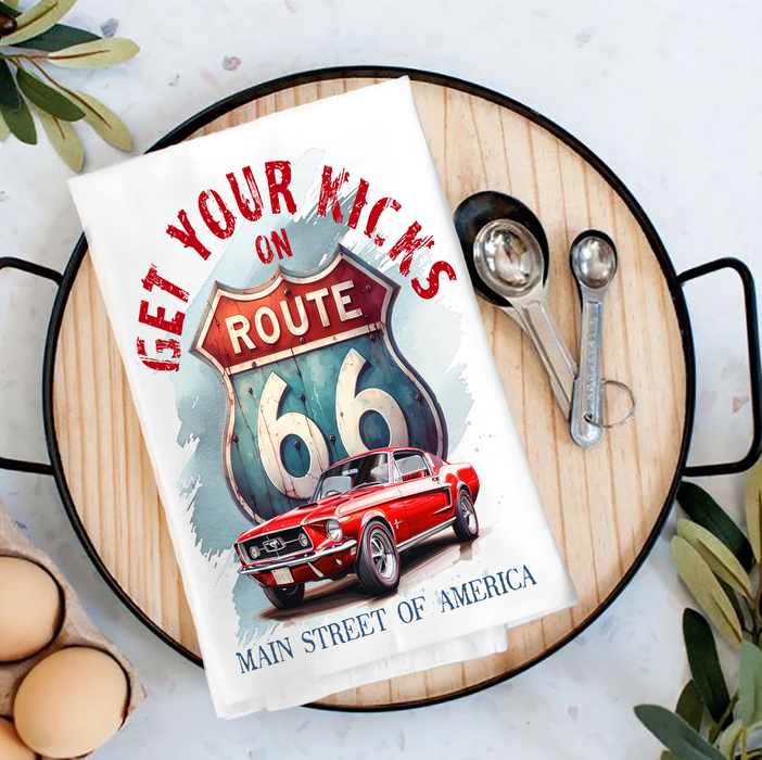 Route 66 Get your Kicks Mustang  Tea Towel