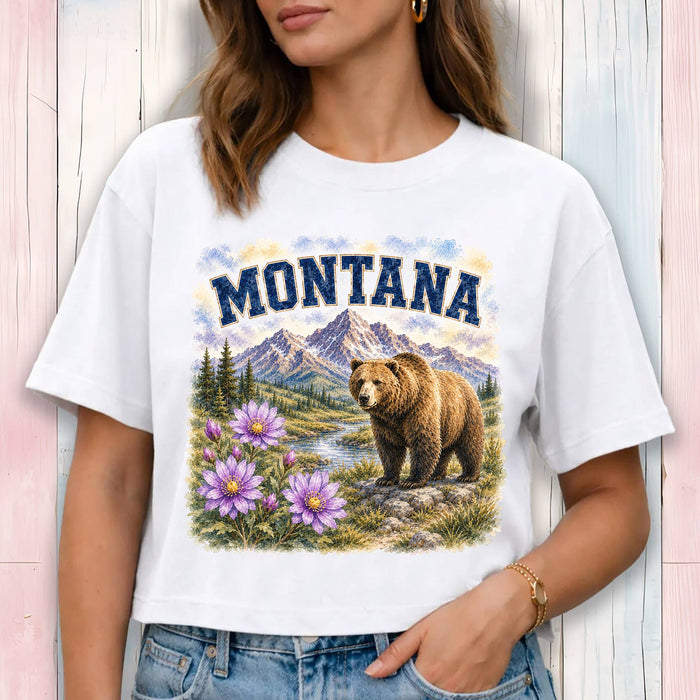 Montana State Bird and Animal Cropped T-Shirt