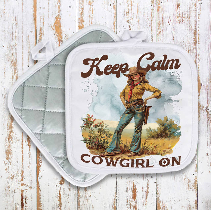 Vintage Cowgirls Keep Calm Cowgirl On Pot Holder Oven Mitt