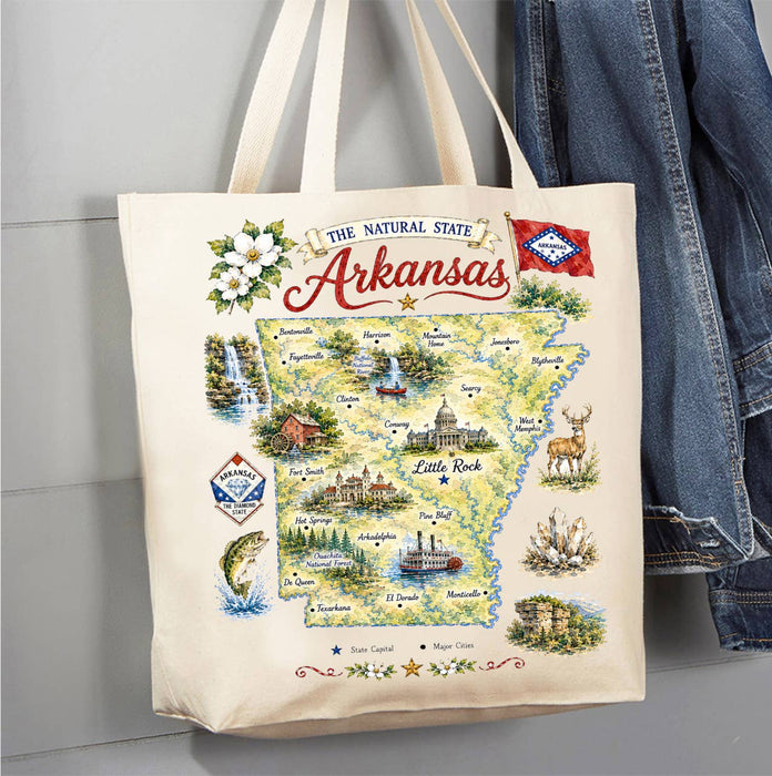 Arkansas State Map Landmark Canvas Tote Bag