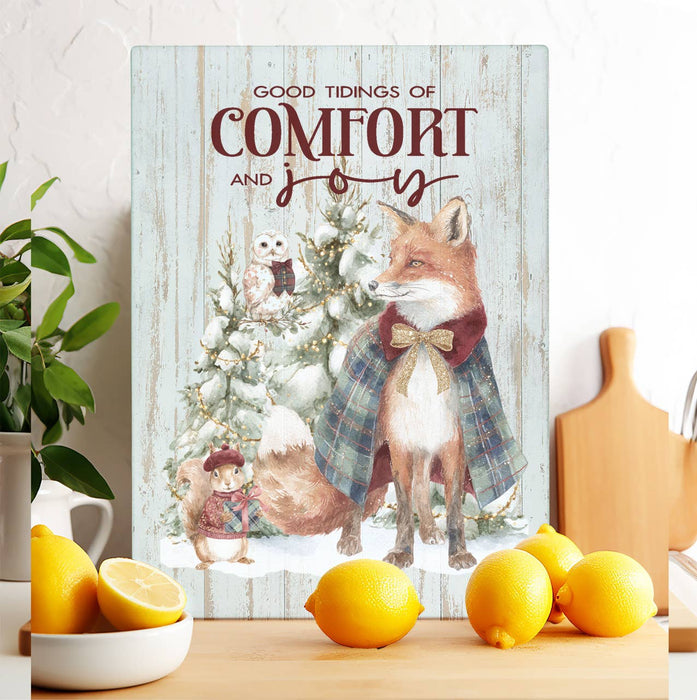 Christmas Good Tidings Snow Fox Glass Cutting Board