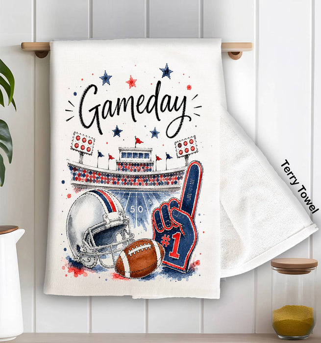 Gameday Football Navy Blue & Red Kitchen Terry Towel