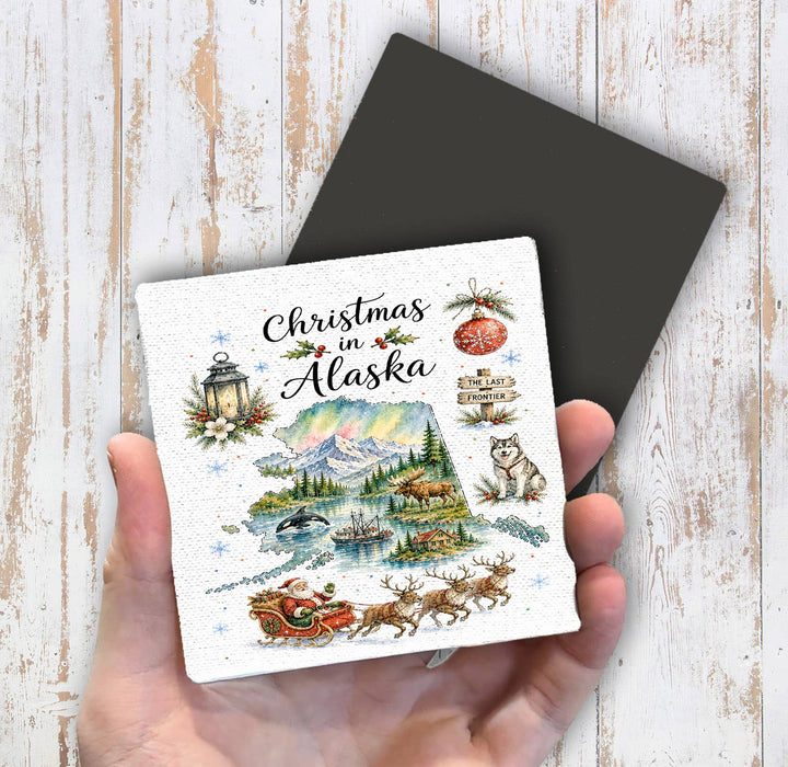 Christmas in Alaska State Map Magnet Fridge