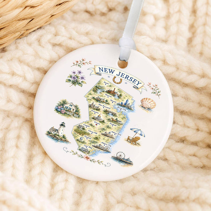 New Jersey State Map Landmark Ornament