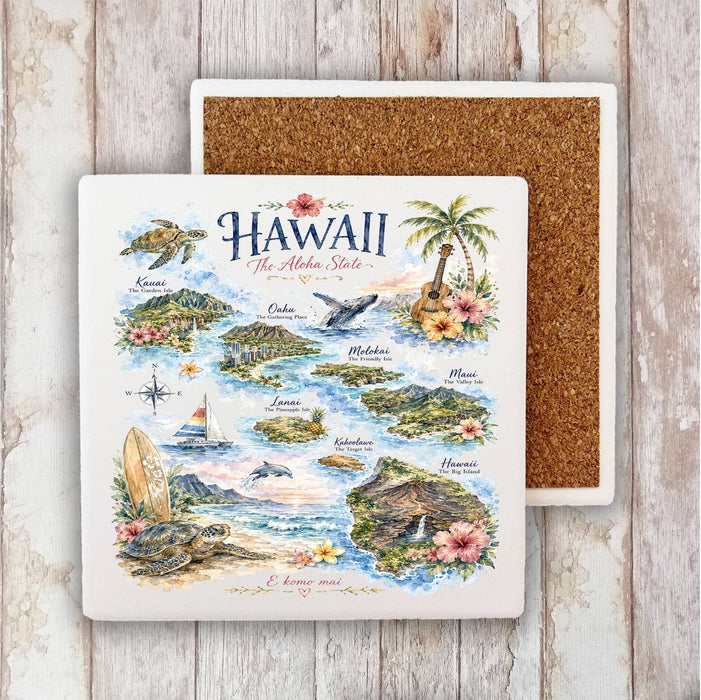 Hawaii State Map Landmark Stone Coaster