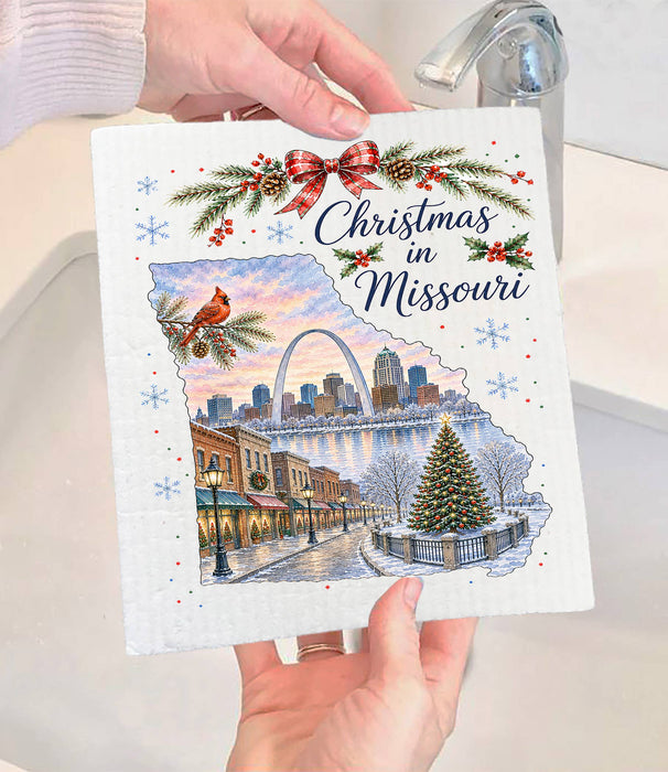 Christmas in Missouri State Map Swedish Dishcloth