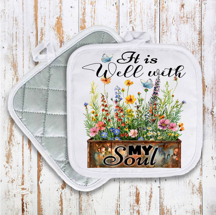 It Is Well with My Soul Flowers Spiritual Pot Holder