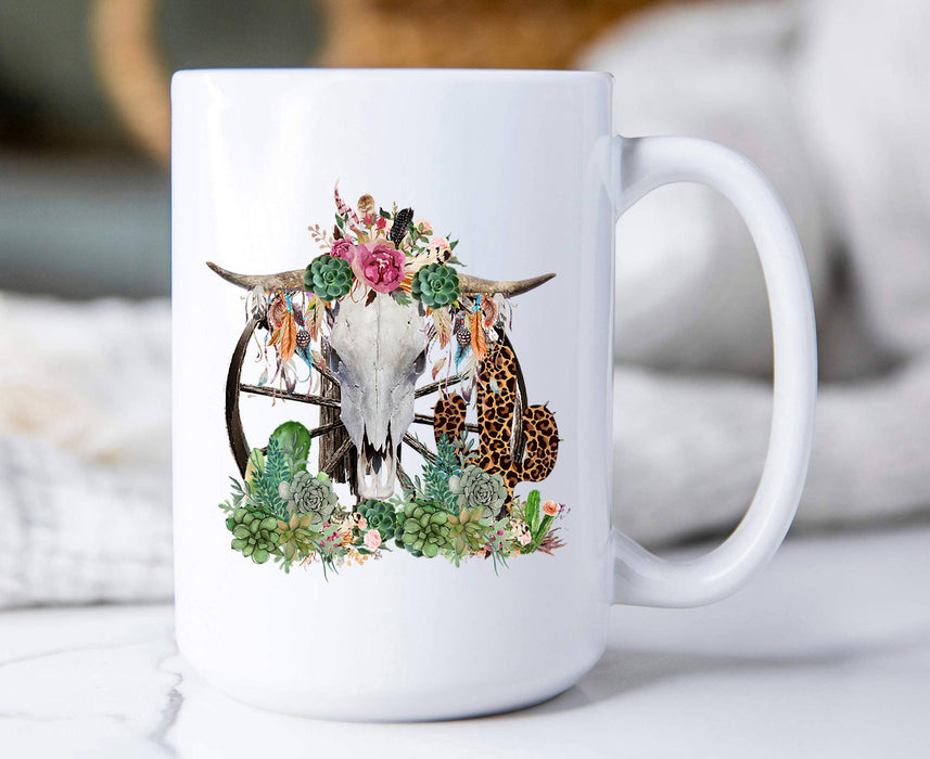 Western Cow Skull Cactus Southwestern Coffee Mug