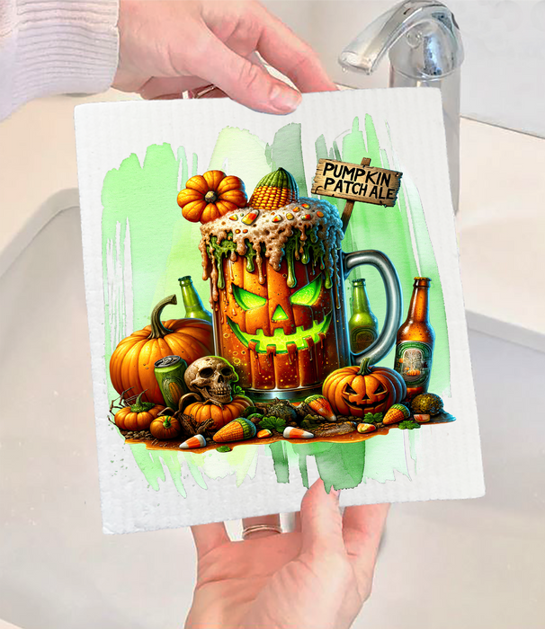 Halloween Pumpkin Patch Ale Swedish Dishcloth