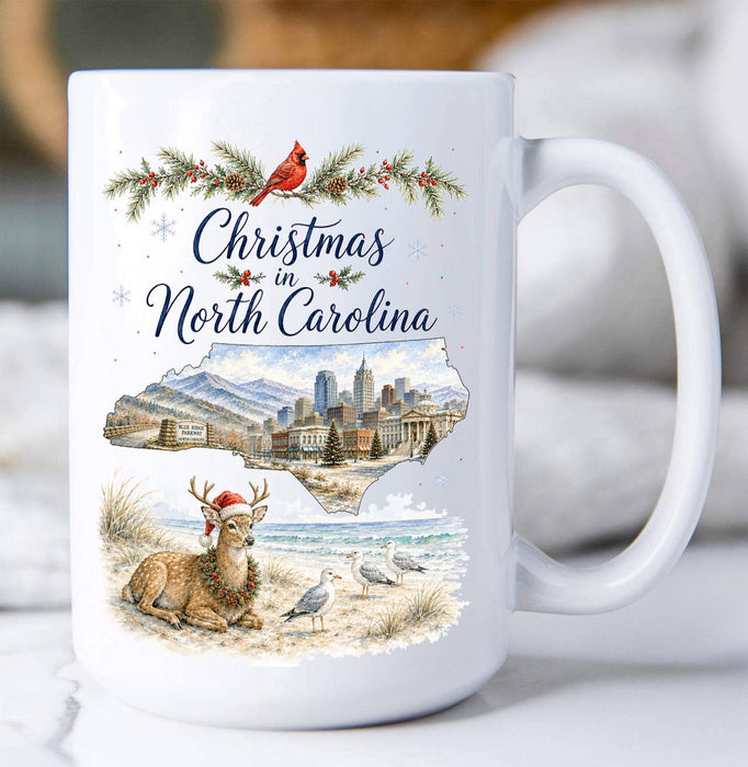 Christmas in North Carolina State Map Coffee Mug