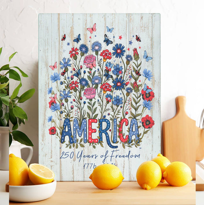 Patriotic USA Bow 250 Anniversary Glass Cutting Board