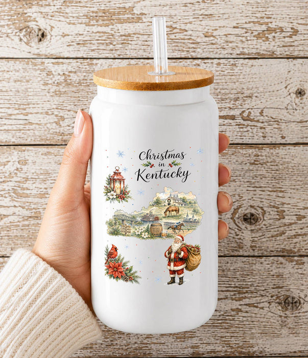 Christmas in Kentucky State Map Glass Cup