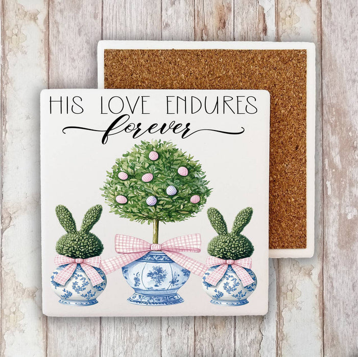 His Loves Endures Forever Topiary Easter Stone Coaster