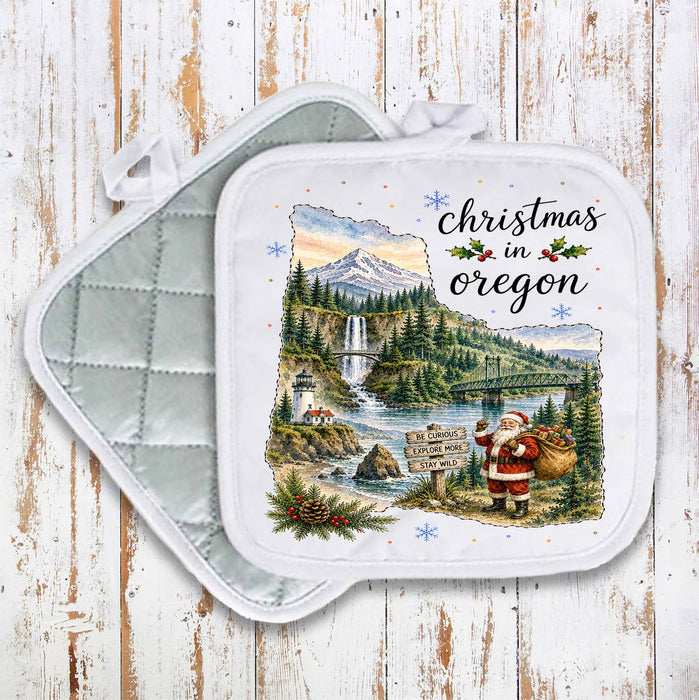 Christmas in Oregon State Map Pot Holder