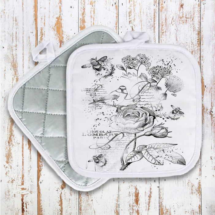 Vintage Shabby Chic Birds & Bees Pot Holder Oven Mitt