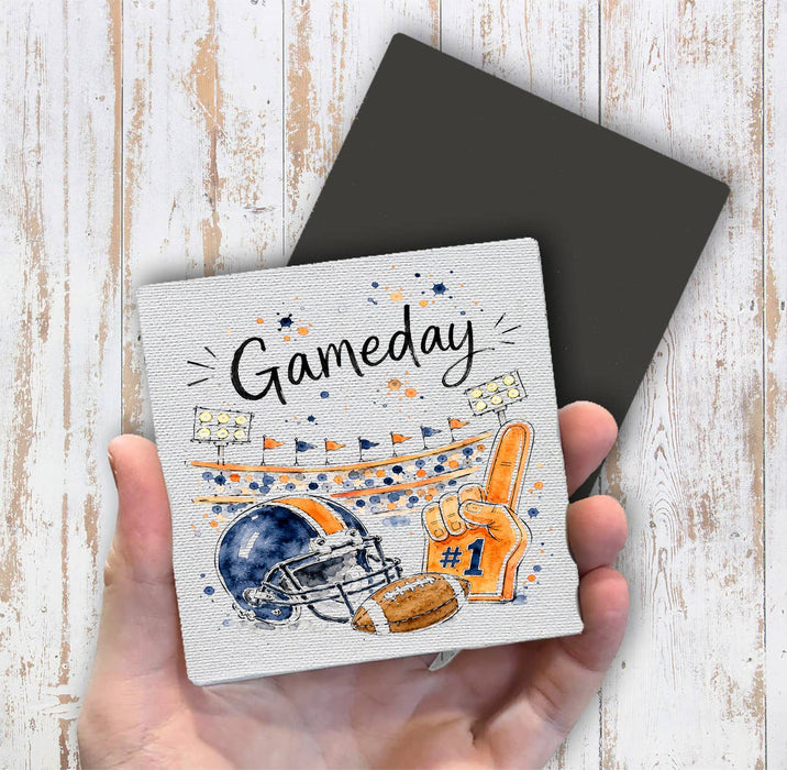 Gameday Football Navy Blue & Orange Magnet Fridge