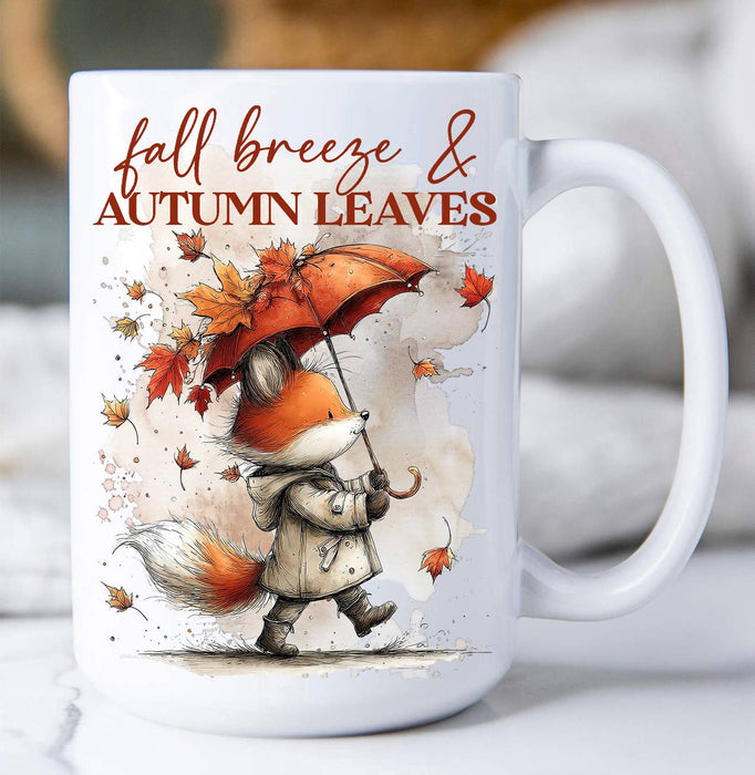 Fall Breeze Autumn Leaves Fox  Coffee Mug