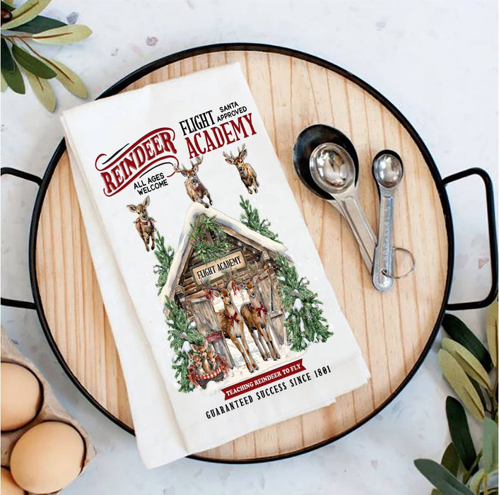 Christmas Reindeer Flight Academyt Tea Towel