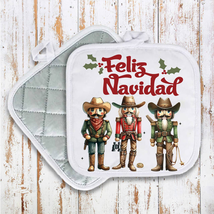 Feliz Navidad Nut Crackers Christmas Pot Holder Oven Mitt