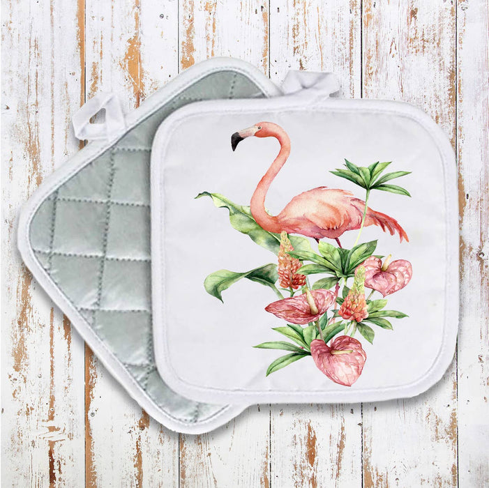Pink Flamingo Tropical Pot Holder Oven Mitts