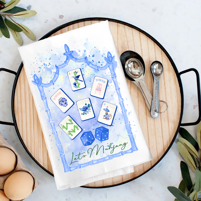 Let's Mahjong Blue Tea Towel