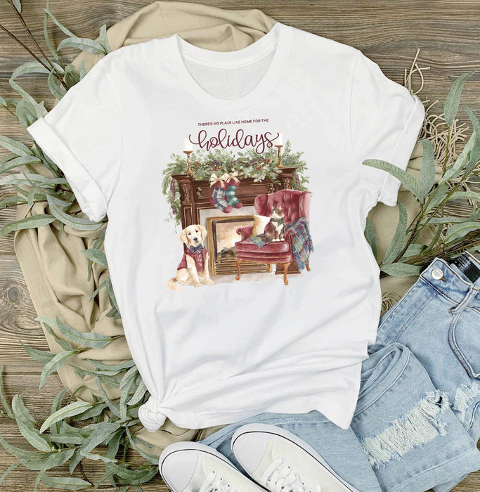 Christmas Home for The Holidays Fireplace T-Shirt