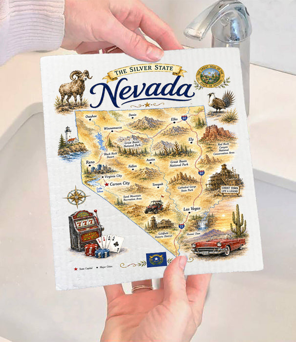 Nevada State Map Landmark Swedish Dishcloth