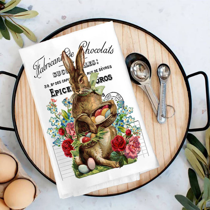 Vintage French Easter Bunny Tea Towel