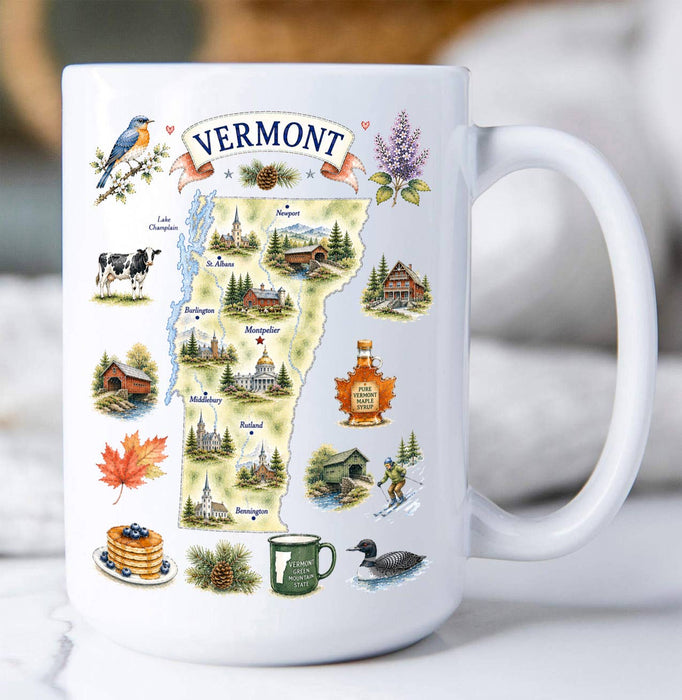 Vermont State Map Landmark Coffee Mug