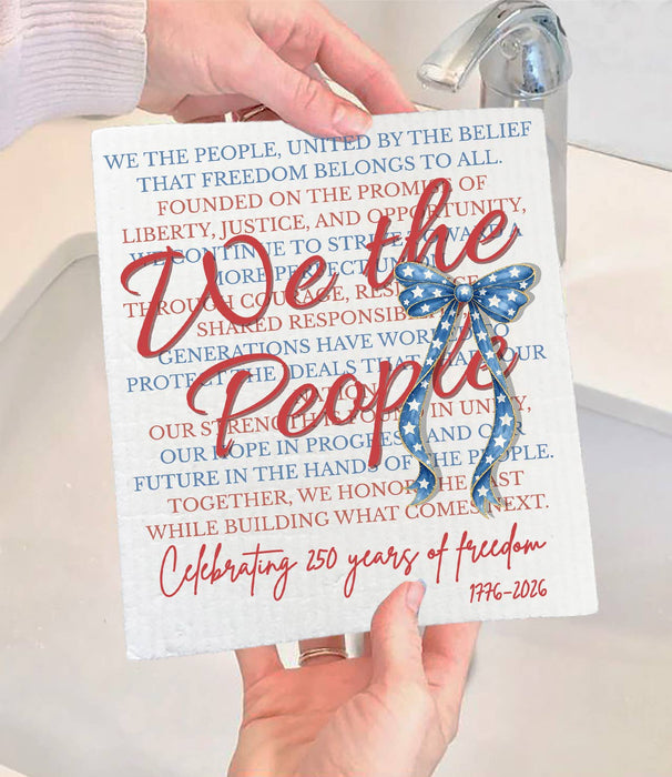 Patriotic We the People Bow 250 America Swedish Dishcloth