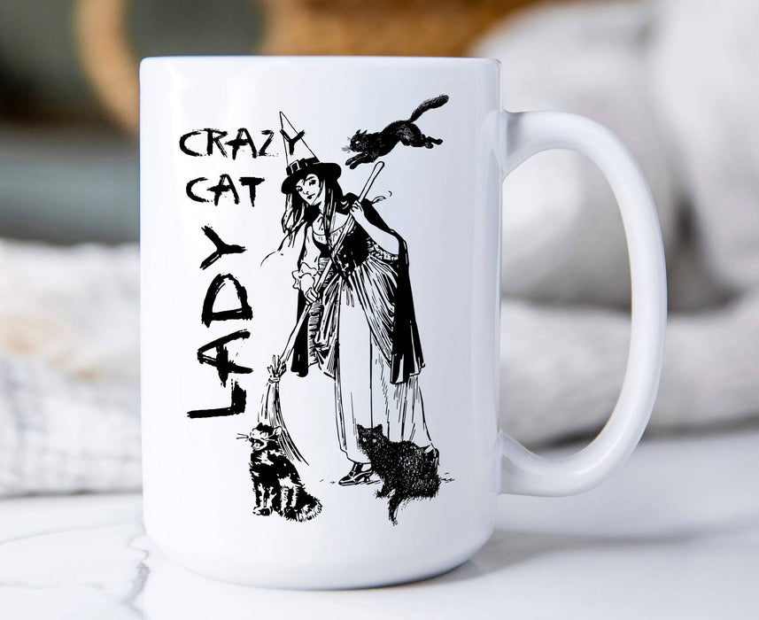 Crazy Cat Lady Witch Halloween Coffee Mugs