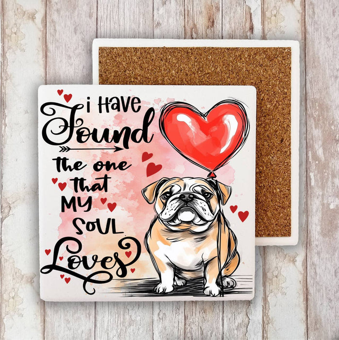 Dog Bull Dog Found My Love Valentine Stone Coaster