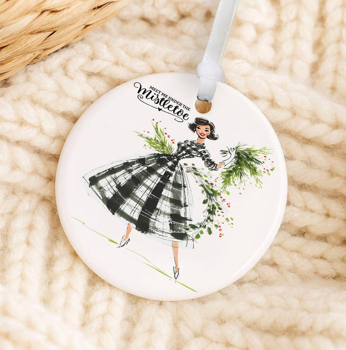 Retro Christmas Meet me Mistletoe Ornament