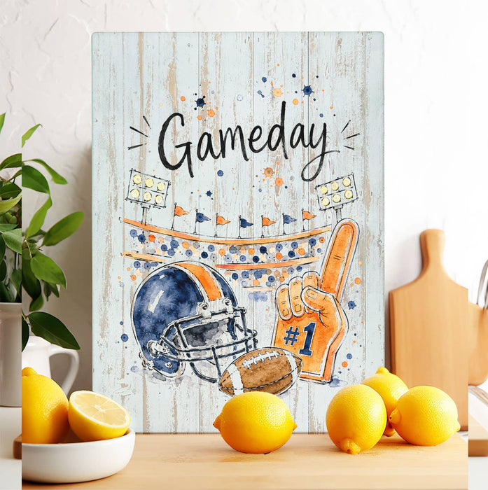 Gameday Football Navy Blue & Orange Glass Cutting Board