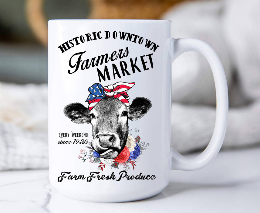 Farmers Market Patriotic Cow Coffee Mug