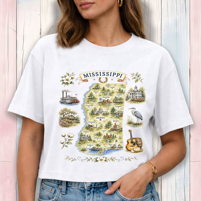 Mississippi State Map Landmark Cropped T-Shirt