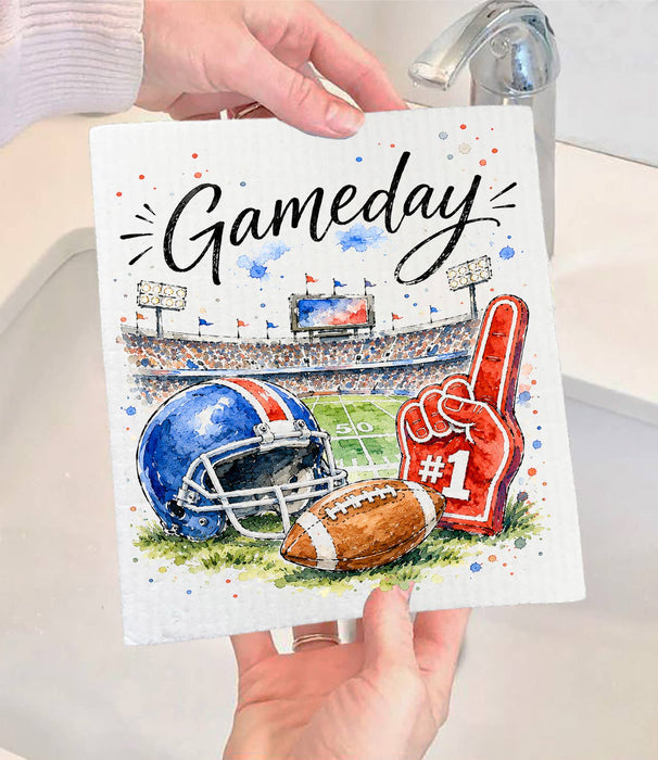 Gameday Football Royal Blue & Red Swedish Dishcloth