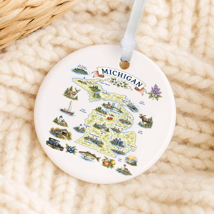 Michigan State Map Landmark Ornament