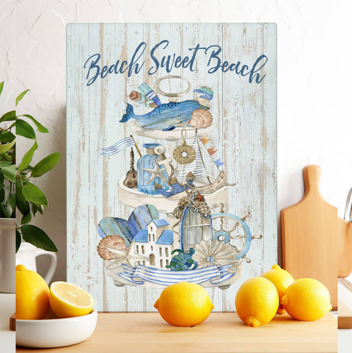 Beach Sweet Beach 3 Tier tray Glass Cutting Board Trivet