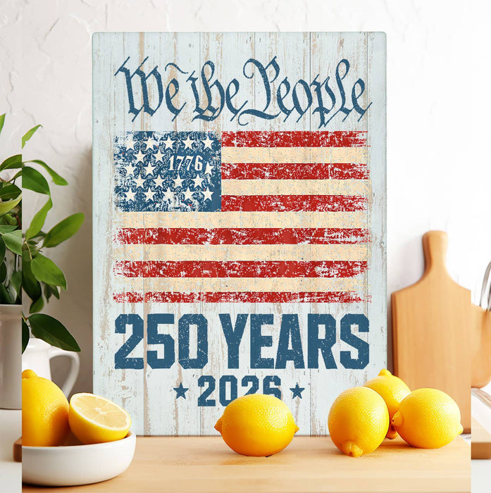 Patriotic We the People Bow 250 America Glass Cutting Board