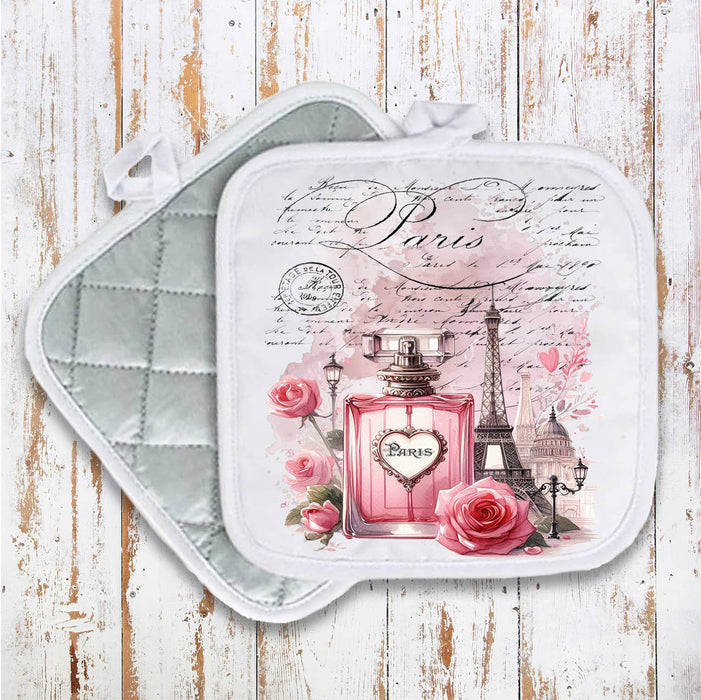 French Paris Perfume Roses Pot Holder Oven Mitt