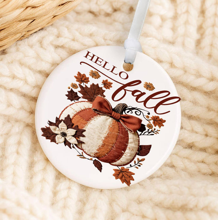Hello Fall Quilted Pumpkin  Ornament