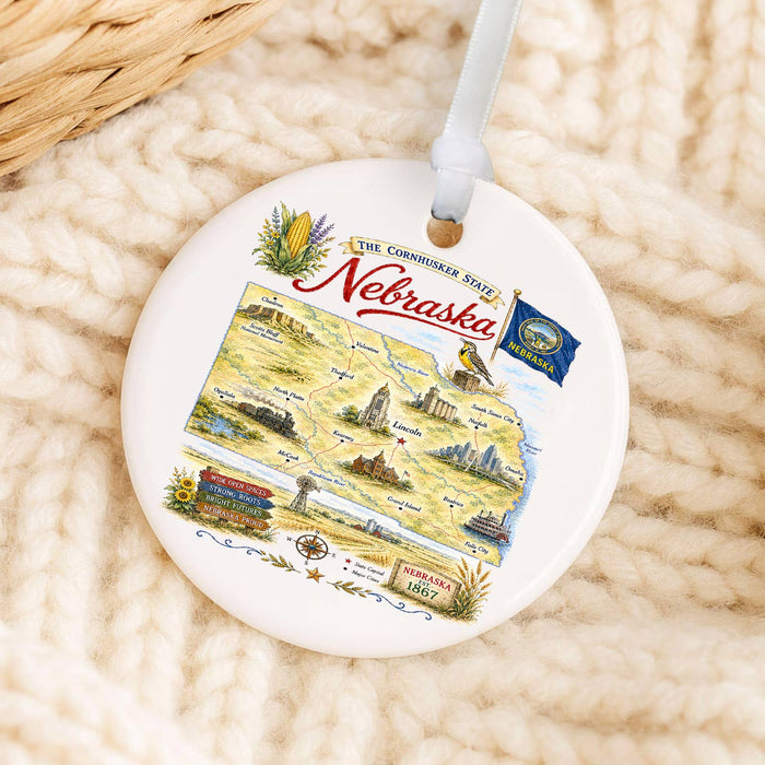 Nebraska State Map Landmark Ornament