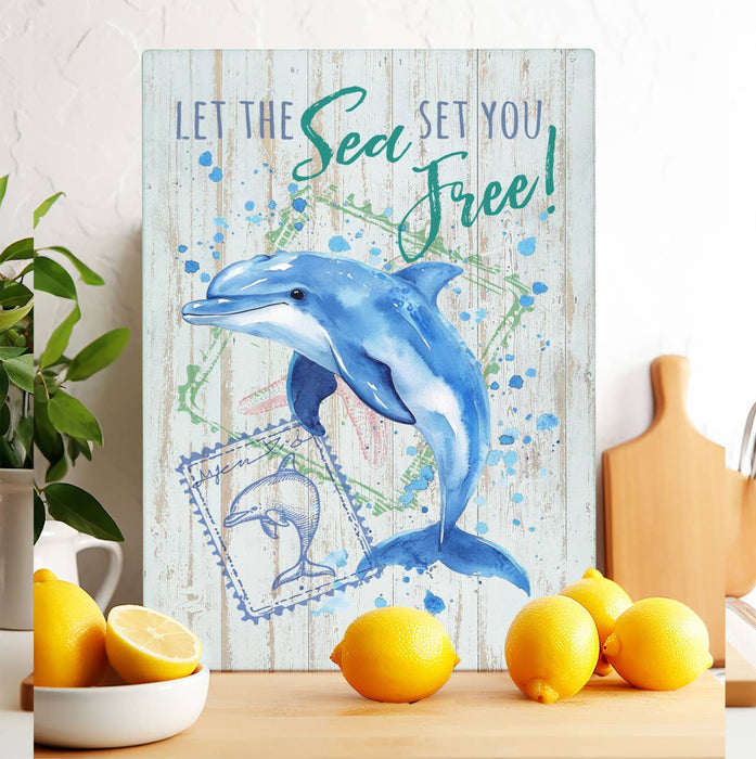 Sea Set you Free Doplphin Ocean Glass Cutting Board Trivet